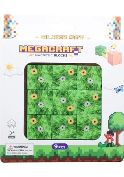 Minecraft Çiçekli Çim Desenli Blok Manyetik Bloklar
