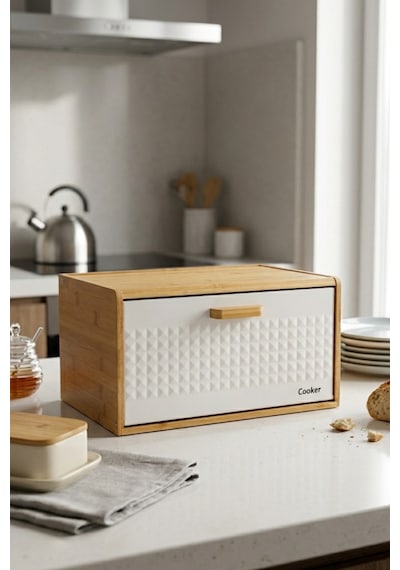 Cooker Valenza Metal Kapaklı Bambu Ekmek Kutusu Ckr4541 Beyaz