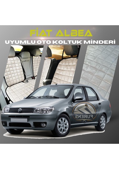 Fiat Albea Bej Renk Tay Tüyü Cepli & Terletmez Sırtlı Oto Koltuk Minder Seti - Koltuk Koruma Kılıfı Ön & Arka Tam Set