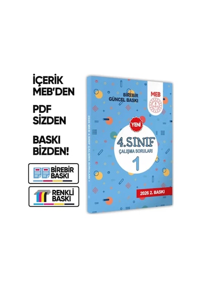 2026 MEB İlkokul 4.Sınıf Çalışma Soruları 1 Tüm Dersler Kazanım Pekiştirme Kitabı BASKI ÜCRETİ
