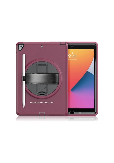 Apple iPad Uyumlu  10.2 7.nesil Kılıf Hand Strap Tablet Kılıfı - Mürdüm Diğer