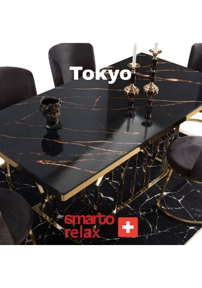 Smarto Relax Tokyo 2'li Yemek Masası Sandalye Seti - Metal Ayaklı, Siyah Kumaş Bej & Kahverengi