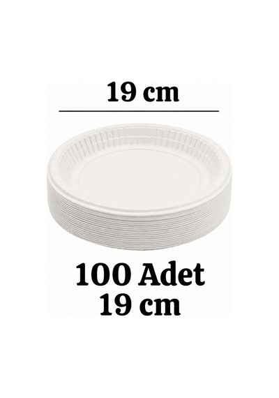 19 Cm Plastik Tabak 100 Adet Beyaz Tek Kullanımlık Parti Piknik Doğum Günü