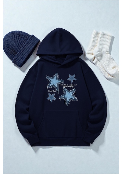 Uyguntarz Unisex Eternal Light Baskılı Oversize Sweatshirt Lacivert