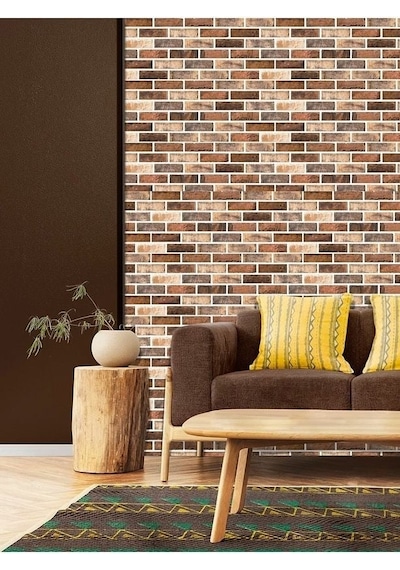 6 Adet Kendinden Yapışkanlı 70x70 Ölçüsünde Esnek Tuğla Desenli Duvar Paneli Acı Kahve