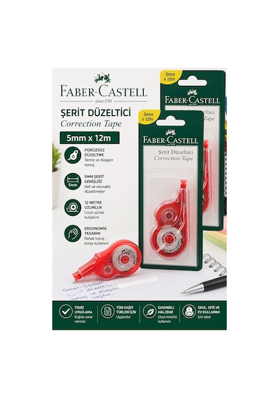 Şerit Daksil Beyaz 5mmx12 Metre 2 Adet Faber Castell Şerit Düzeltici Şerit Silici Yazı Silici Büro Ofis Okul