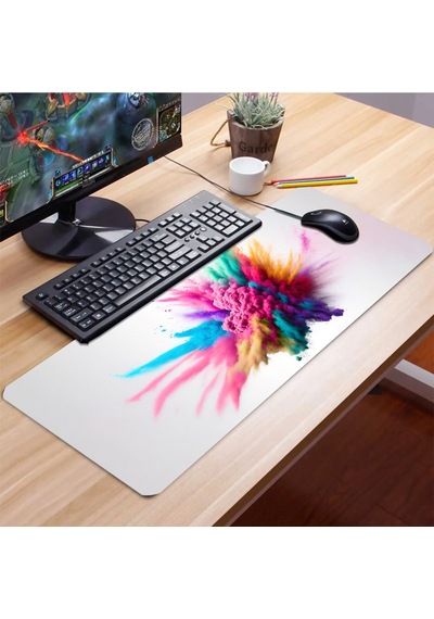 Sonictouch Duman Smoke Kaymaz Gaming Oyuncu Masaüstü Dikişsiz Yeşil Pembe Sarı Klavye Mouse Pad 32x7