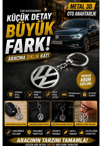 Volkswagen Logolu Metal Otomobil Anahtarlığı