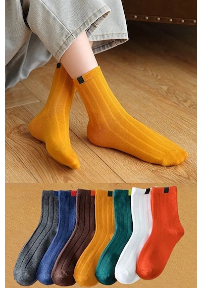 Bgk 7 Çift Unisex Renkli Uzun Çorap Çok Renkli Bgk 7 Çift Unisex Renkli Uzun Çorap Çok Renkli