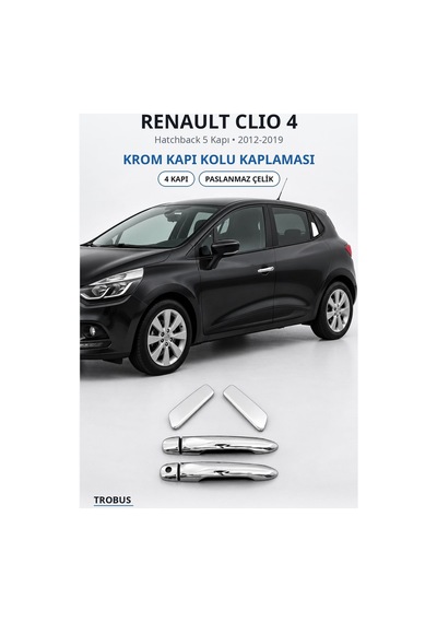 Renault Clio 4 2012-2019 Uyumlu Krom Kapı Kolu Kaplaması 4 Kapı Paslanmaz Çelik
