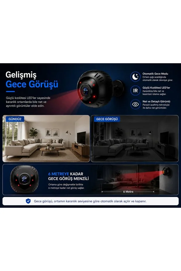 Mini Wi-fi Güvenlik Kamerası 1080p Full Hd Geniş Açı Gece Görüşü Hareket Algılama 64gb Sd Kart Destekli