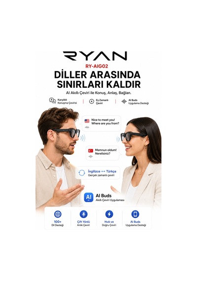 Yapay Zeka Destekli Kameralı Akıllı Güneş Gözlüğü 8mp Anlık Çeviri Bluetooth Sesli Asistan Fotoğraf Video Ry-aıg02