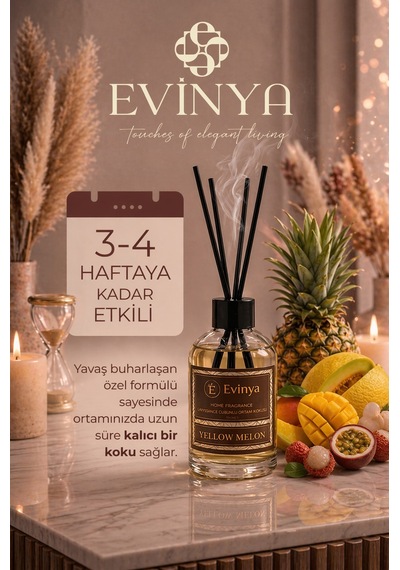 Yellow Melon 100 Ml Bambu Çubuklu Oda Kokusu Ferah Kavun Kokulu Reed Diffuser Vanilla