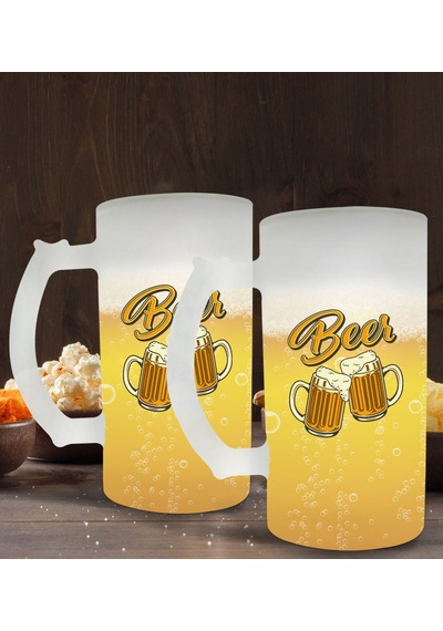 Bk Gift Fresh Beer Tasarımlı 2’li Buzlu Cam Bira Bardağı 50cl-1