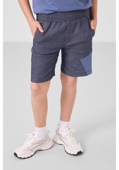 Koyu Mavi-kot Lacivert Pamuklu Oversize Fit Dokuma Hafif Esnek Chino Erkek Çocuk Şort Takım - 11275 Koyu Mavi