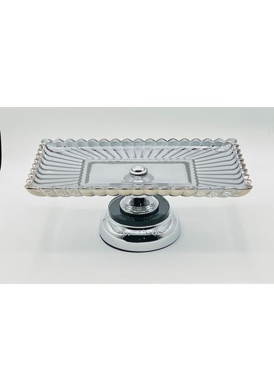 Metal Ayaklı Gri Kristal Cam Sunumluk Tabak