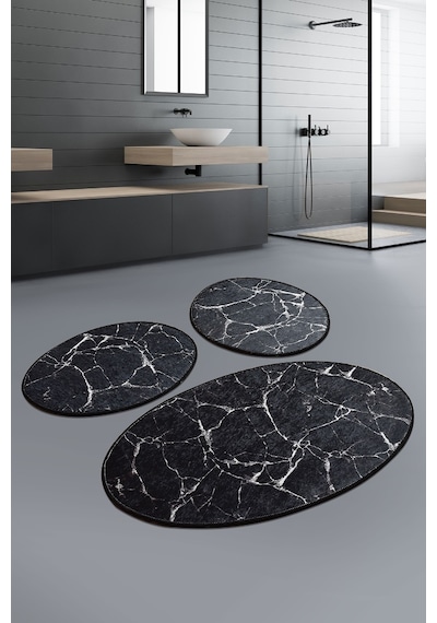 Marble Siyah Djt 3 Lü Set Banyo Paspası Klozet Takımı Siyah