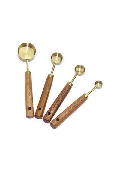 4 Parça Bambu Saplı Ölçü Kaşığı Seti, Gold Renk, Paslanmaz Çelik Diğer