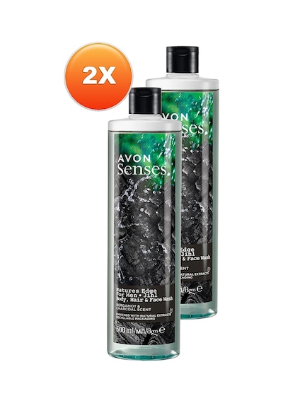 Avon Senses Natures Edge Erkekler İçin Saç Vücut Ve Yüz Yıkama 2 x 500 ML
