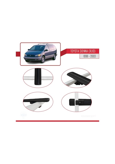 Toyota Sienna Xl10 1998-2003 Arası İle Uyumlu Basic Model Ara Atkı Tavan Barı Siyah 3 Adet