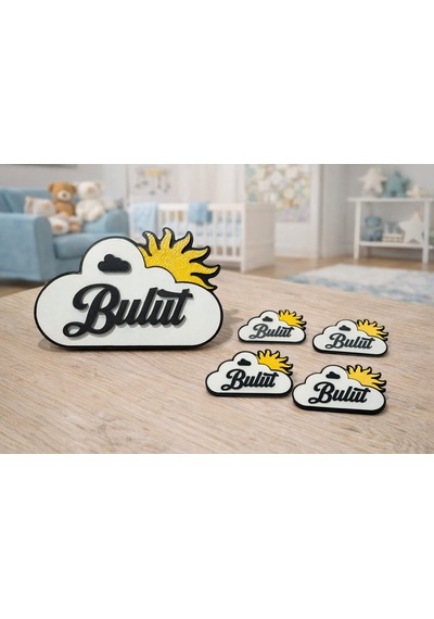 Designer Coupleee İsme Özel Bebek Magneti Model 4 Beyaz - Sarı - Siyah