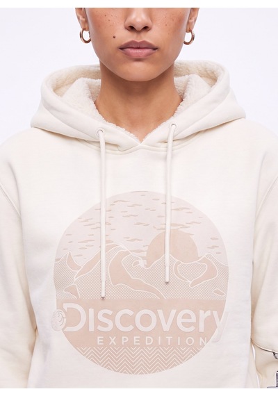 Discovery Expedition D4wl-swt3001 Ekru Kapüşonlu Rahat Baskılı Kadın Sweatshirt