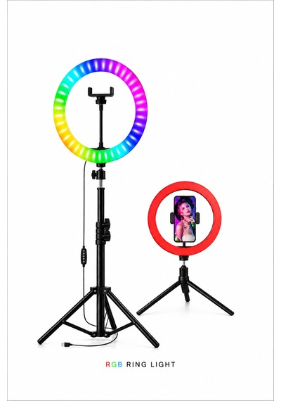 10 İnç Rgb Ring Light Selfie Işığı Tripod Telefon Tutucu Tiktok Youtube Canlı Yayın Makyaj Lambası