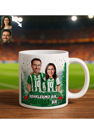 Bk Gift Kişiye Özel İsimli Yeşil-beyaz Sevgili Karikatürlü Beyaz Kupa Bardak İsim Ve Forma Numaralı Taraftar Kupa, Doğum Günü Hediyesi Kobitmeyencom Çok Renkli