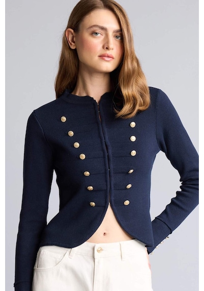 Defacto Fıtted Bisiklet Yaka Fermuarlı Crop Lacivert Napolyon Ceket I4121ax26hsnv131 Lacivert-nv131