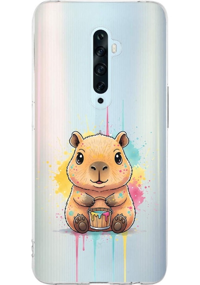 Oppo Reno 2z İle Uyumlu Splash Kapibara Tasarımlı Şeffaf Silikon Kılıf Şeffaf