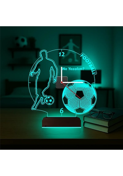 Luvivia Ronaldo Futbol Topu Kişiye Özel Saatli 3d Lamba - Masa Gece Lambası Şeffaf