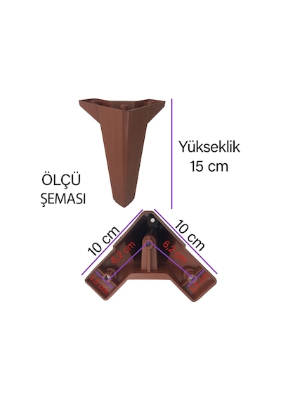 4 Adet Serdivan 15 Cm Ceviz Ahşap Desenli Lüx Mobilya Kanepe Sehpa Ünite Koltuk Ayağı Baza Ayak