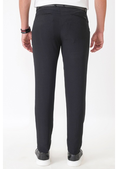 Comfort Fit Yan Cepli Pamuklu Siyah Pantolon P 1225