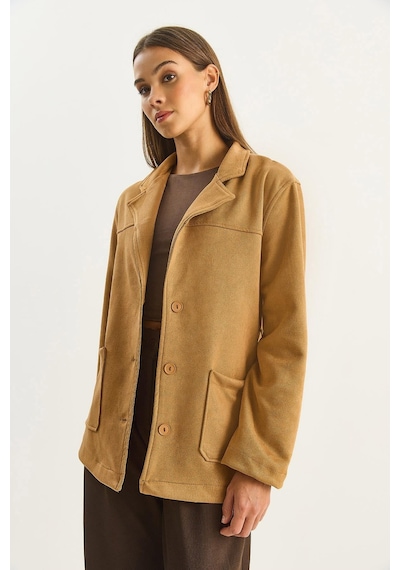 Shade Kadın Cep Detaylı Kuşaklı Süet Ceket 60283669 - Camel