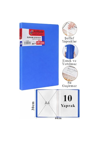 Mavi Sunum Dosyası 20 Li 1 Adet Poşet Dosyalı Katalog Dosyası 20 Poşetli Kendinden Dosya Plastik Kapaklı