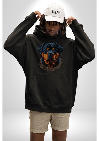 Rottweiler Koca Kafa Kadın Erkek Siyah Kapüşonlu Sweatshirt Hoodie Siyah