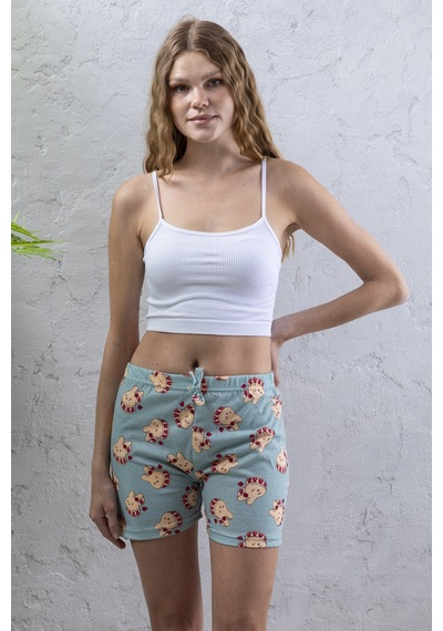 Giysa Kadın Beli Lastikli Desenli Şort Pijama Altı Soluk Mavi - 2027 Açık Mavi