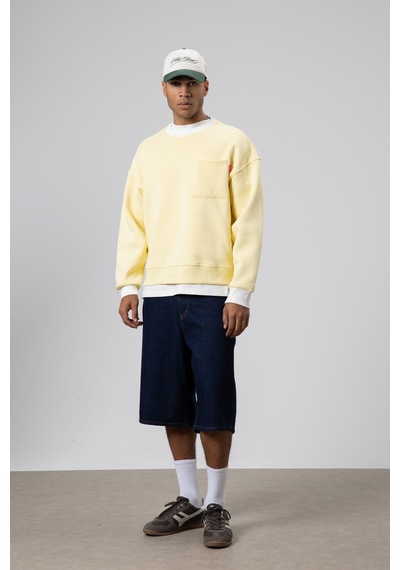 Vamos Bisiklet Yaka Cep Detaylı Oversize Sweatshirt Sarı