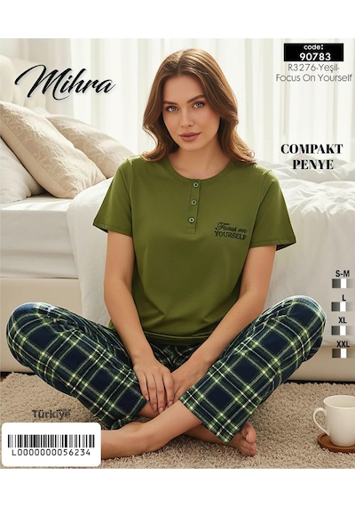 Mihra Kadın Compakt Penye Düğmeli Yaka Kısa Kol İnce Pijama Takımı 90783y - 1 Adet Yeşil Mihra Kadın Compakt Penye Düğmeli Yaka Kısa Kol İnce Pijama Takımı 90783y - 1 Adet Yeşil
