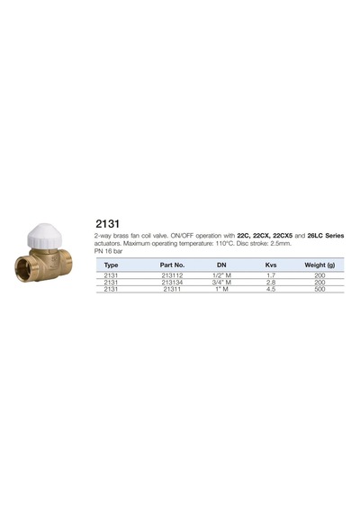 2 Yollu Fan Coil Vanası 1/2'' Watts 213112