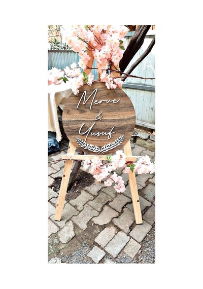 Kişiye Özel 50x50 Cm Ahşap Mdf Beyaz Yazı Yuvarlak Karşılama Panosu