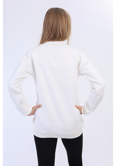Toontoy Kız Çocuk Balıkçı Yaka İçi Pamuklu Sweatshirt Ekru
