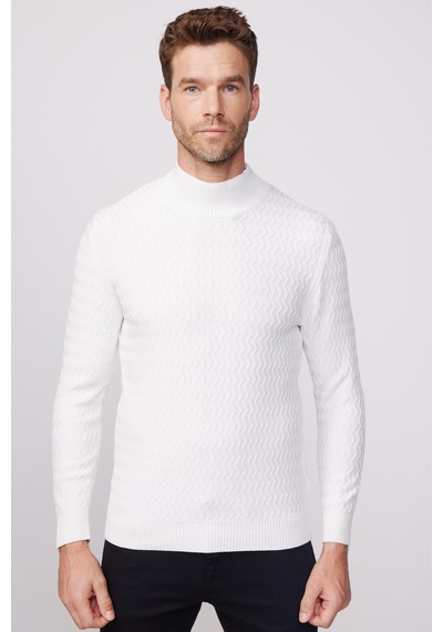 Tudors Slim Fit Dar Kesim Yarım Balıkçı Yaka Desenli Tüylenmeyen Beyaz Erkek Kazak-28630-beyaz Beyaz Tudors Slim Fit Dar Kesim Yarım Balıkçı Yaka Desenli Tüylenmeyen Beyaz Erkek Kazak-28630-beyaz Beyaz