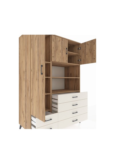 Kronos Dolap 8 Raflı 6 Çekmeceli 3 Kapaklı 132x59x195 Çam-çam... Çam