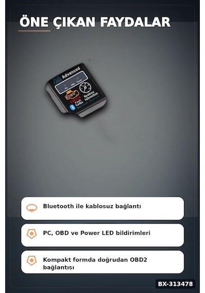Bx40 Obd2 Bluetooth Araç Arıza Tespit Cihazı, Check Engine Sıfırlama, Scanner 1 Adet Bx-313478