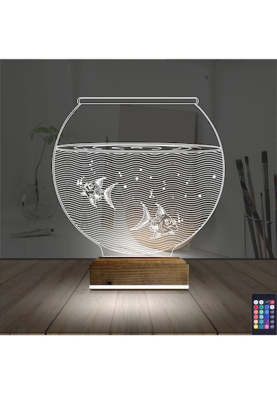 Luvivia Akvaryum Fanus Balık 3d Lamba - Masa Gece Lambası Şeffaf