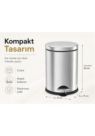 Kapaklı Küçük Plastik Banyo Çöp Kutusu 3 Litre Siyah Modern Kavisli Ayak Pedallı Çöp Kovası Mini Mutfak Çöp Çok Renkli