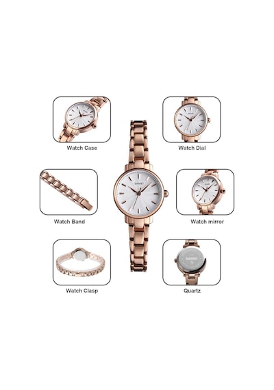 Skmeı 1410 Lüks Kuvars Kadın Izle Bayanlar Çok Yönlü Çelik Su Geçirmez Zarif Kadın Kol Saatleri Kız Saat Rose Gold