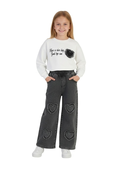 Erdem Kıds Kız Çocuk Bayramlık Günlük - Casual Geniş-bol Paça Palazzo Kot Pantolon-sweatshirt İkili Takım Beyaz - Siyah Beyaz - Siyah Erdem Kıds Kız Çocuk Bayramlık Günlük - Casual Geniş-bol Paça Palazzo Kot Pantolon-sweatshirt İkili Takım Beyaz - Siyah Beyaz - Siyah