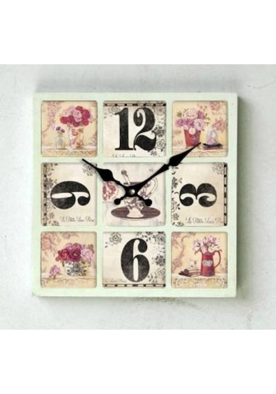 Saatler-MB KARE ÇİÇEK TEMALI DUVAR SAATİ-30*30*3,5 CM Çiçek
